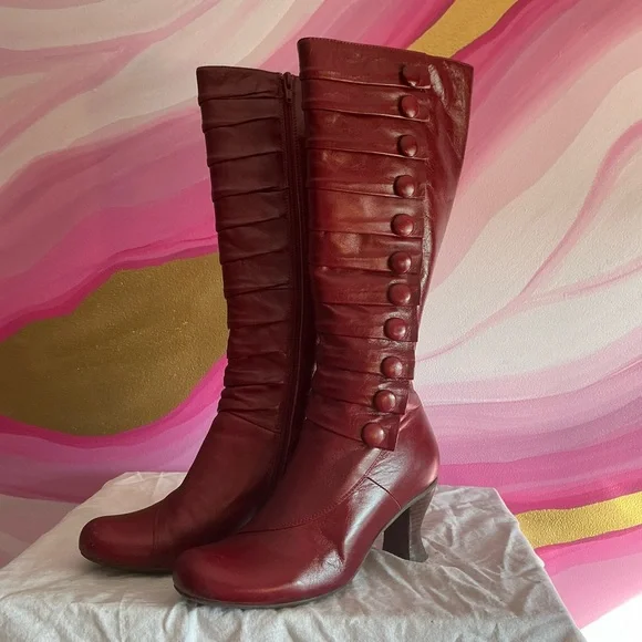 Miz Mooz Deep Red Button Detail Heeled Boots - Picture 12 of 16